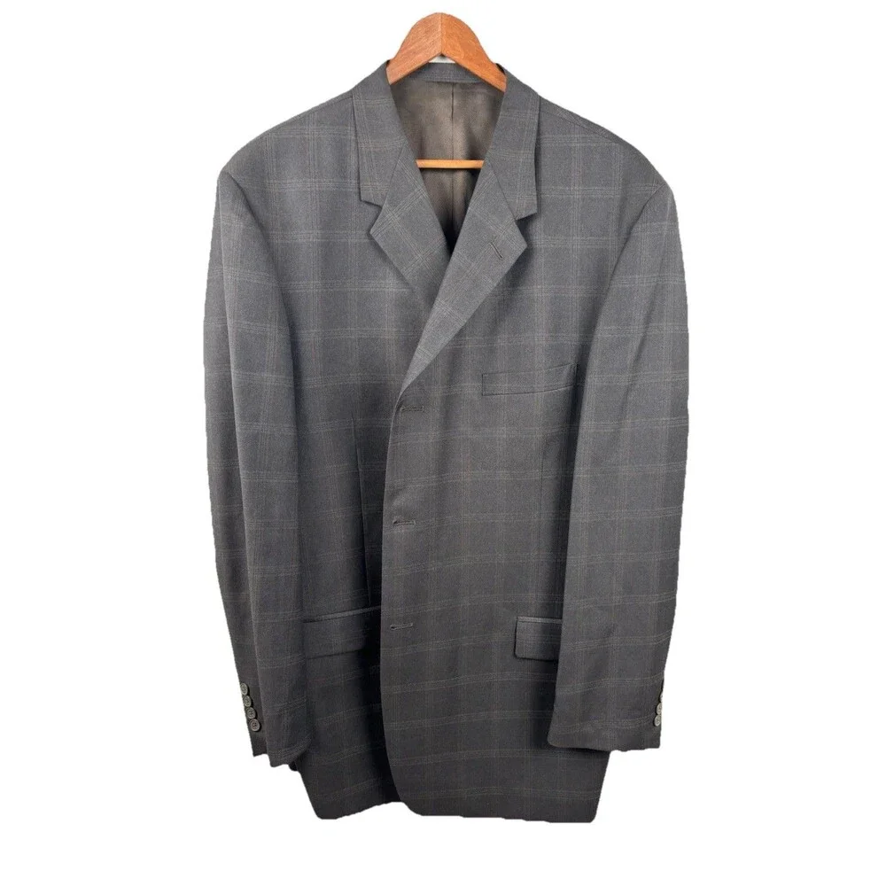 Perry Ellis Portfolio Suit Jacket Wool Mens Charcoal Gray Glen Plaid Windowpane